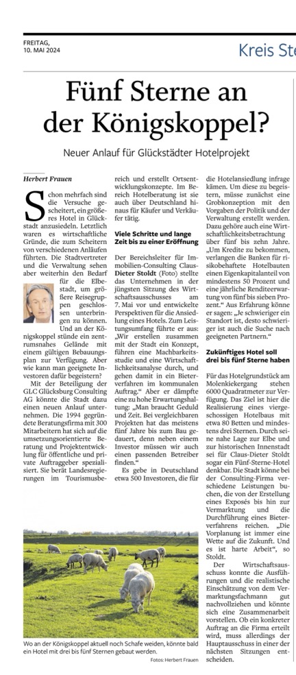 Artikel über Vorstellung Vorhaben Hotelprojekt GLC AG