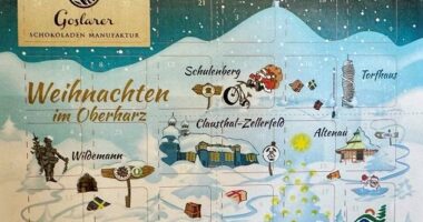 Adventskalender mit kunstvoll gestaltetem Motiv mit den Orten Altenau, Buntenbock, Schulenberg, Wildemann ,Clausthal-Zellerfeld und Torfhaus
