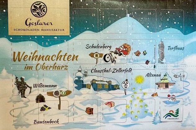 Adventskalender mit kunstvoll gestaltetem Motiv mit den Orten Altenau, Buntenbock, Schulenberg, Wildemann ,Clausthal-Zellerfeld und Torfhaus